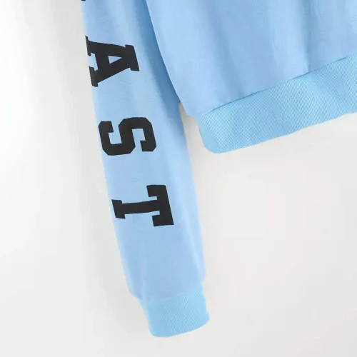 Vista 4 de Suéter largo con letras y capucha para mujer, blusa con capucha para mujer, blusa de otoño para mujer, blusa con botones