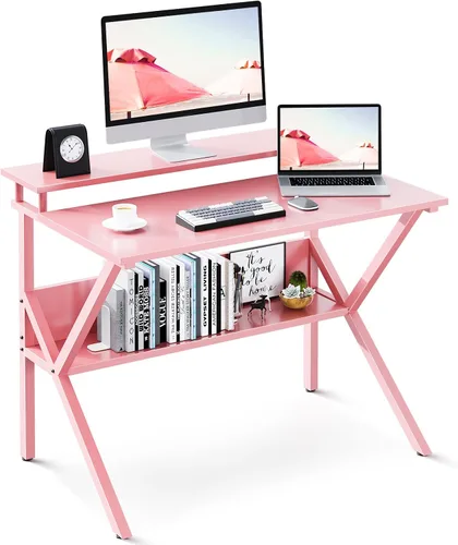 Vista 9 de ODK Escritorio pequeño, escritorio de computadora de 27.5 pulgadas para espacios pequeños, escritorio para niños con almacenamiento, mesa de estudio