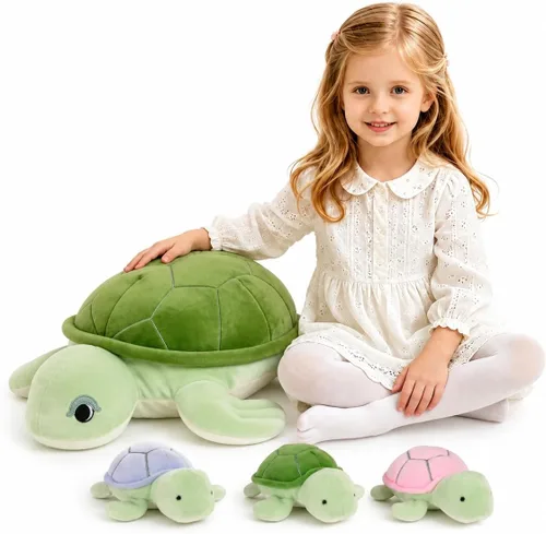 Vista 13 de MMguai Peluche Suave de Bulldog Lindo Bulldog Francés Animales de Peluche con 4 Peluches de Cachorro Bebé en su Barriga, Almohada Blanda Grande