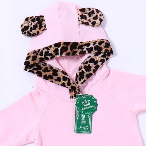 Vista 4 de Conjunto de 2 piezas de camiseta con capucha y pantalones de leopardo rosa para recién nacidas Rosa y leopardo