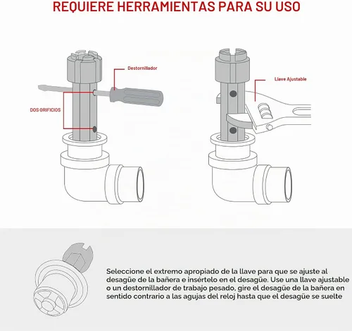 Vista 4 de HAUTMEC Llave de extracción de drenaje de bañera de aluminio de servicio pesado PL0030