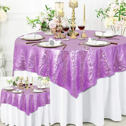 Vista 20 de ShinyBeauty Mantel Cuadrado Pequeño de 36 x 36 Pulgadas Mantel de Lentejuelas Azul Bebé Cubierta de Mesa con Purpurina Superposición Cuadrada