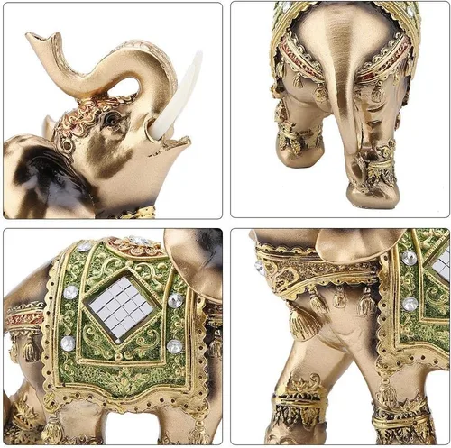 Vista 5 de Walfront Estatua de elefante verde, tronco, figura coleccionable, riqueza, suerte, Feng Shui, decoración para el hogar, regalo de 3.9 x 1.8 x 3.9