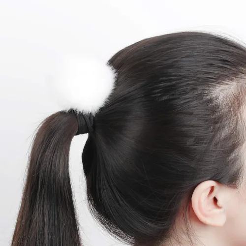 Vista 5 de lasenersm 4 piezas (2 pares) de diadema de pompón peludo y cintas elásticas para el pelo, orejas de animal de piel sintética mullida, diadema