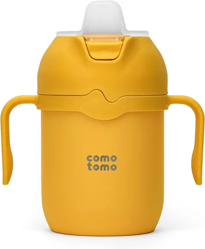 Vista 6 de Comotomo Vaso Tumbler para Niños Pequeños de 8 oz Aislado Tipo Sippy Cup con Pajita de Silicona y Boquilla, Verde