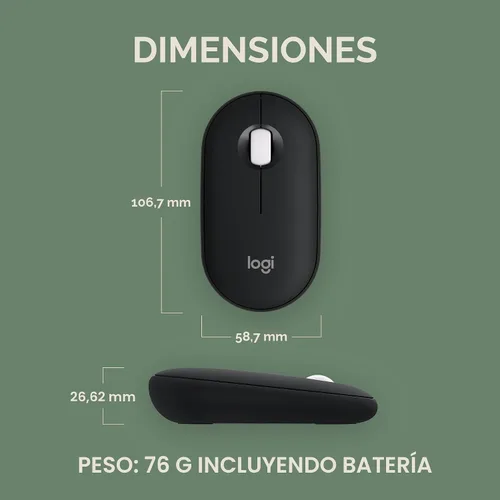 Vista 8 de Logitech Pebble Mouse 2 M350s Slim Bluetooth Ratón inalámbrico, portátil, ligero, botón personalizable, clics silenciosos, fácil de cambiar