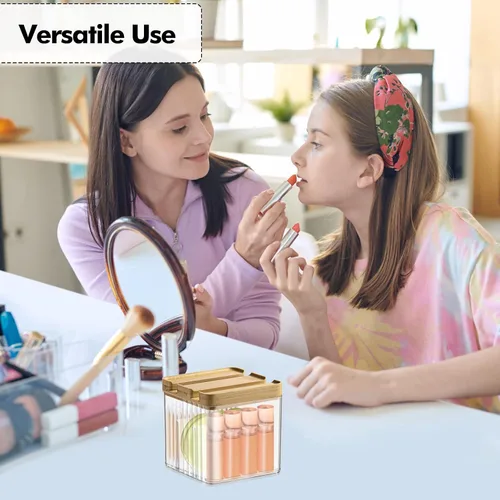 Vista 6 de Poeland Organizador de lápiz labial, caja de almacenamiento de escritorio con tapa y divisor, organizador de cosméticos para pintalabios, pequeños