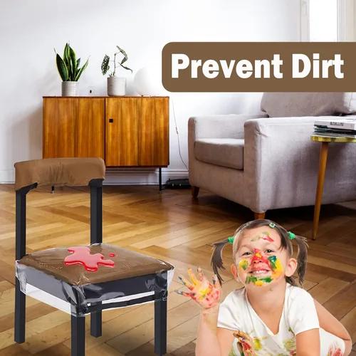 Vista 7 de Paquete de 2 fundas de plástico para sillas, fundas de asiento de plástico para sillas de comedor, resistentes a manchas, agua y gatitos, protector
