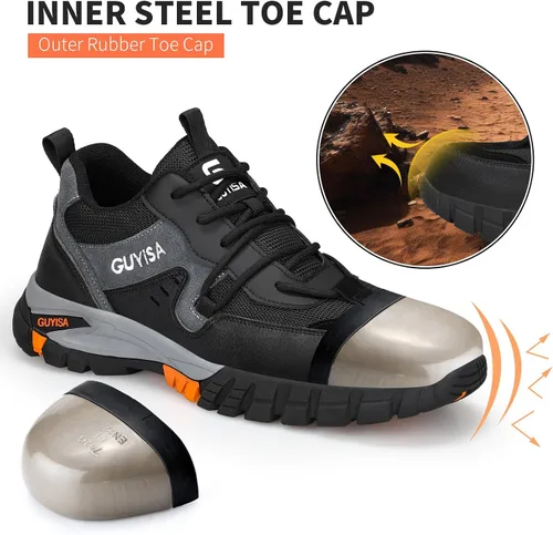 Vista 2 de GLANOUDUN Steel Toe Shoes for Men Outdoor Men's Work Sneakers Comfort Safety Toe Working Shoes for Men Indestructible Industrial Construction Shoes
