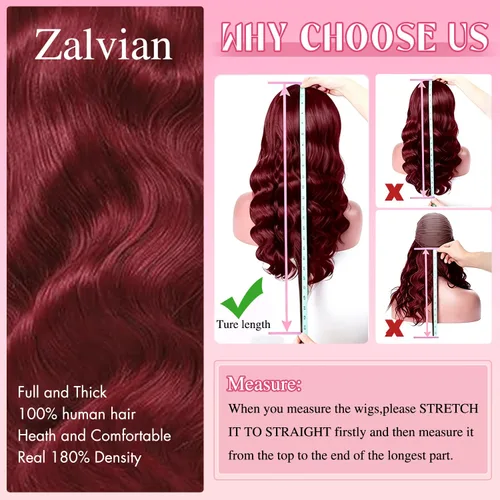 Vista 8 de Pelucas de cabello humano con encaje frontal HD color burdeos de 13 x 6 pulgadas, peluca de encaje frontal de 22 pulgadas, densidad del 180 % Borgoña