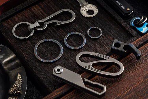Vista 8 de KeyUnity Titanium Flat Key Rings, 332517.5mm Side Pushing Split Ring for Key Carabiner Flashlight Knife Dog ID Collar Tag