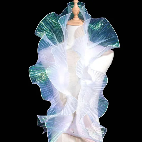 Vista 11 de OIIKI Ribetes de Encaje de Organza Plisada con Volantes 5 Yardas, Ribete de Tela de Gasa de Organza Negra con Volantes, Borde de Encaje con Volantes