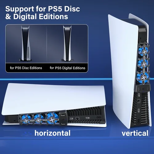Vista 6 de Ventilador de refrigeración para PS5, ventilador enfriador con ventilador silencioso de 3 velocidades, luz RGB para ventilador de refrigeración PS5