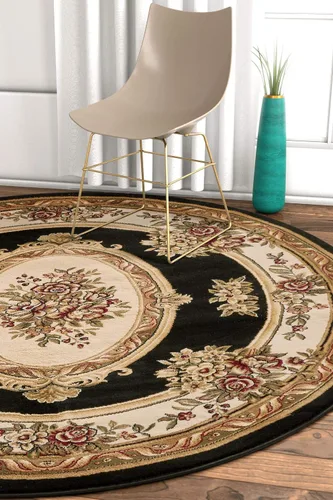 Vista 12 de Alfombra de pastoral con medallón de tejido suave y grueso, estilo europeo, con diseño floral y tradicional, fácil de limpiar, moderna, clásica