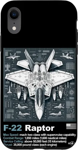 Vista 25 de F22 Raptor Fighter Jet Blueprint - Funda para iPhone 16, diseño técnico y especificaciones