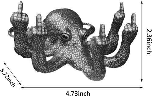 Vista 2 de Divertida estatua de pulpo de resina, decoración de pecera, pulpo enojado con gesto luminoso, para decoración de interiores de acuario (negro)