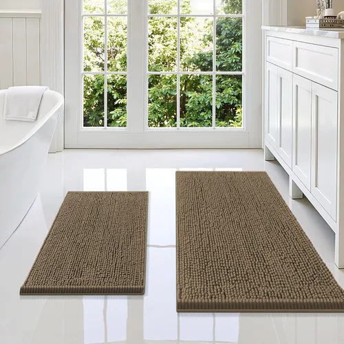 Vista 74 de Juego de alfombras de baño Smiry de 2 piezas, suave alfombra absorbente de chenilla y juego de alfombra en forma de U para inodoro, alfombra de baño