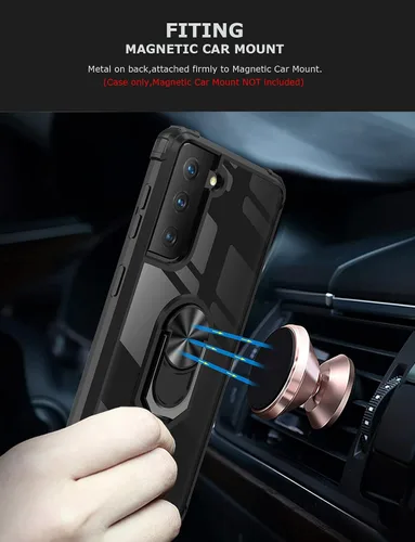 Vista 4 de Funda transparente con función atril para Samsung Galaxy S21 FE 5G, protección contra caídas para Galaxy S21 Fe, parachoques flexible + parte Negro
