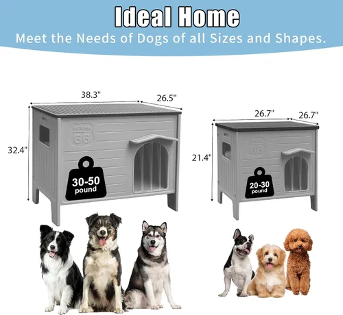 Vista 2 de Casa de perro duradera impermeable de plástico para interiores y exteriores, casa de perro exterior con ventana lateral y piso elevado, fácil
