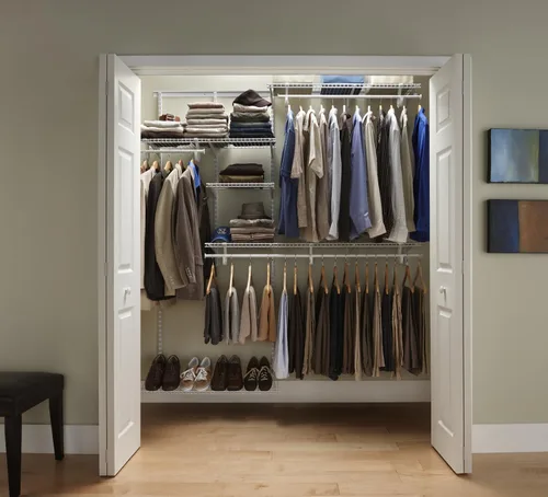 Vista 12 de ClosetMaid ShelfTrack - Sistema organizador de alambre para armario, ajustable de 5 a 8 pies, con estantes, barras de ropa, estante para zapatos