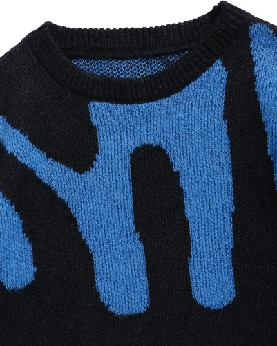 Vista 123 de ZAFUL Y2K - Suéter casual con estampado de llama estética para hombre, suéter de punto holgado, manga larga, cuello redondo