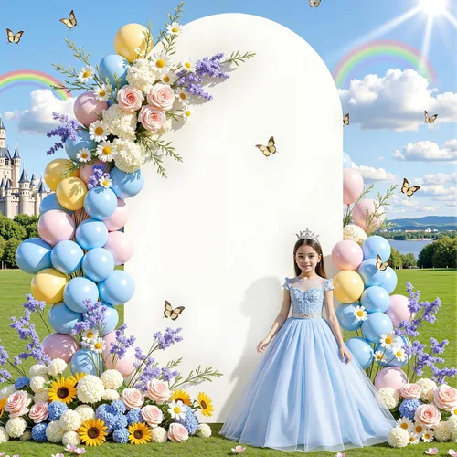Vista 96 de Baby Blue Arch Backdrop Cover, 6FT Spandex Fitted Wedding Arch Stand Covers Round Top Chiara Backdrop Cover for Birthday Party Ceremony Banquet Azul