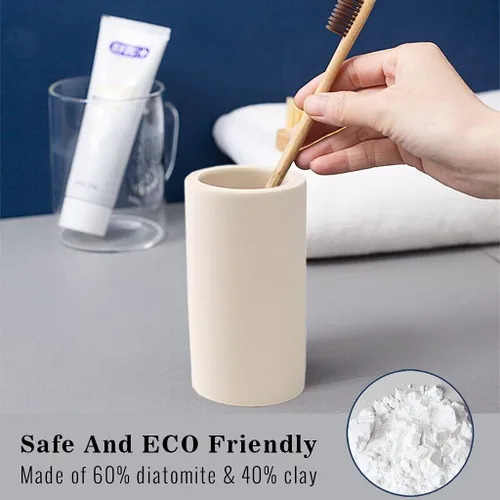 Vista 5 de Soporte de cepillo de dientes beige para baño, absorción de agua, secado rápido, diatomita, soportes para cepillos de dientes eléctricos, pasta