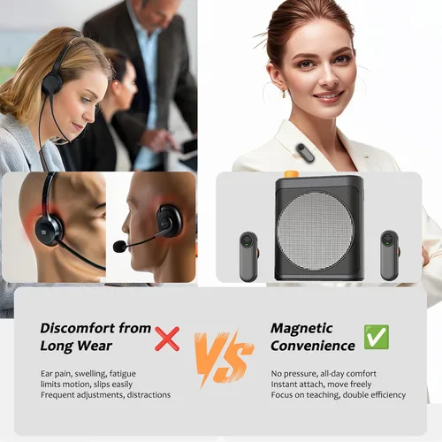 Vista 6 de Amplificador de voz Micrófono inalámbrico con Lavalier magnético, amplificador de voz Bluetooth para profesores con 2 micrófonos, micrófono portátil