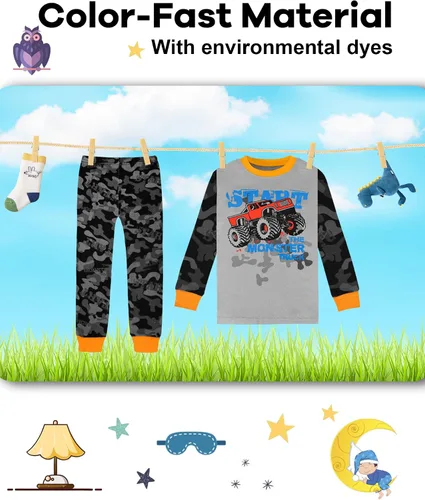Vista 7 de Boys Pajamas 4 Pieces Long Set 100% Cotton Sleepwear Size 18 Months-12 Years