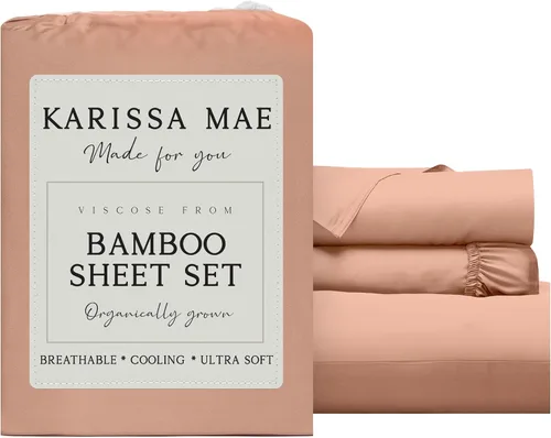 Vista 97 de KARISSA MAE Juego de sábanas de viscosa de bambú de lujo, 100% certificado FSC, refrescante, lujosamente suave, bolsillos profundos de 18 pulgadas