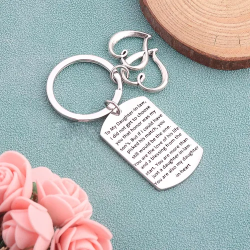 Vista 3 de Llavero de regalo para nuera, para nuera, texto You are My Daughter in Heart, Diamante de imitación, circonita