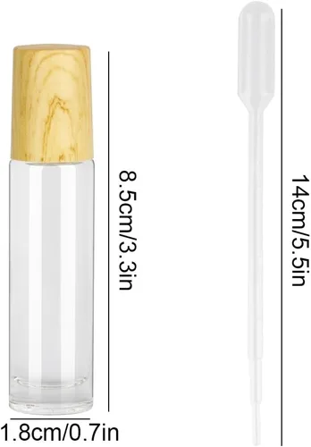 Vista 6 de Tomorotec Paquete de 20 Botellas Rodillo de Aceite Esencial de Vidrio Transparente Ultra Grueso de 10mL con Tapas de Plástico de Grano de Madera