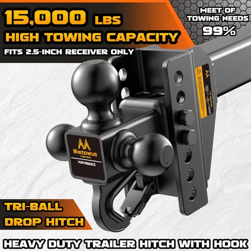 Vista 2 de Adjustable Trailer Hitch -Drop Hitch Fit 2.5" Receiver-6" Drop/Rise