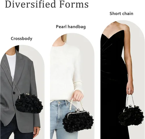 Vista 7 de Elegante bolso de noche para mujer, pequeño bolso de mano floral con cadena desmontable para bodas, fiestas, bailes de graduación