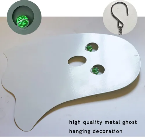 Vista 7 de Decoración colgante de fantasma de metal para Halloween, para patio, porche, exterior, interior, decoración de fantasmas de metal con ojos
