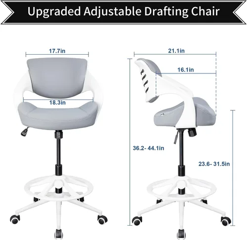 Vista 2 de Silla de dibujo ergonómica, silla de escritorio de computadora de pie, anillo de pie, soporte lumbar, silla giratoria para tareas - gris