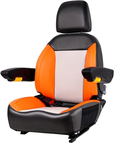 Vista 9 de Asiento Universal de Tractor, Asiento de Carretilla Elevadora con Cinturón de Seguridad y Respaldo Ajustable, Reposacabezas, Reposabrazos