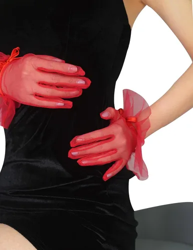Vista 7 de Guantes de tul cortos para mujer, con volantes y lazo para fiesta de té