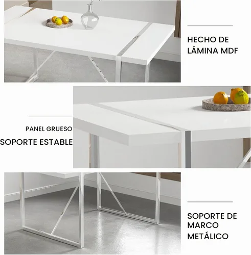 Vista 6 de Juego de mesa de comedor moderna de 55 pulgadas para 4, mesa rectangular de madera tapizada de piel sintética, juego de mesa de cocina fácil