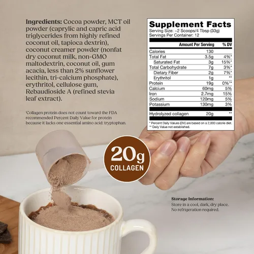 Vista 3 de Bulletproof Polvo de Péptidos de Colágeno Chocolate con Aceite MCT, 14.3 Onzas, Proteína de Colágeno Alimentado con Pasto para la Piel, Soporte