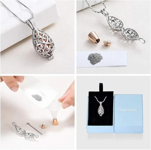 Vista 7 de Imrsanl - Joyería para llevar Cenizas - Collar con dije de flor de loto con mini urna de recuerdo para cenizas