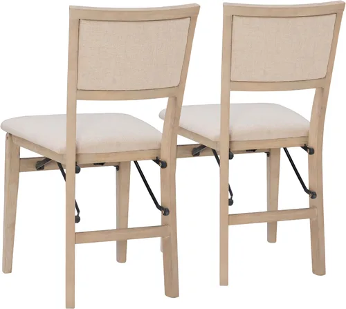 Vista 15 de Linon Keira Sillas plegables de madera rústica natural con asiento y respaldo acolchados en beige – Conjunto de 2