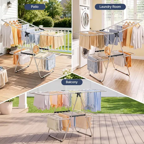 Vista 7 de Stainless Steel 2-Tier Foldable Clothes Drying Rack, 57 Inches Max Height