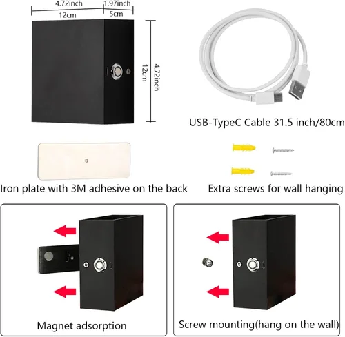 Vista 3 de Juego de 2 apliques de pared inalámbricos negros con control remoto, 16 modos de color, recargable, para dormitorio, sala de estar