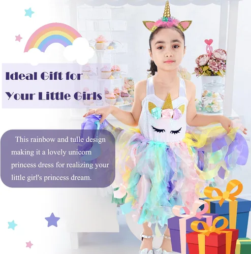 Vista 7 de Little Funny Unicorn Dress for Girls Sequin Unicorn Tutu Dress Rainbow Unicorn Costume for Christmas Birthday Party