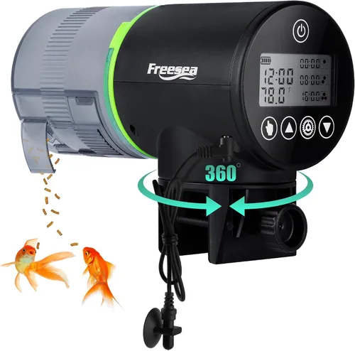 Vista 12 de FREESEA Alimentador Automático de Peces para Acuario: Pequeño Dispensador Automático de Comida para Peces de Vacaciones Recargable por USB