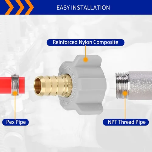 Vista 5 de (Znkiok Paquete de 2) Adaptador giratorio NPT hembra de 1/2 pulgada Pex x 1/2 pulgadas, accesorios Pex de latón, conector de grifo de línea de agua