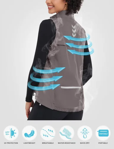 Vista 3 de Little Donkey Andy Chaleco ligero de secado rápido para mujer, resistente al viento, sin mangas, elástica, para golf, ciclismo, correr
