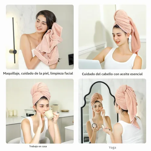 Vista 3 de Toalla de microfibra para el cabello de secado rápido, toallas de secado de pelo, adecuadas para todo tipo de cabello, ultra absorbente, cabello Azul