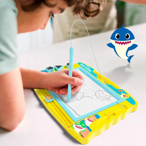 Vista 4 de Lollipop Baby Shark - Pizarra de dibujo magnética con lápiz capacitivo y 3 sellos, para niños o niñas (azul).